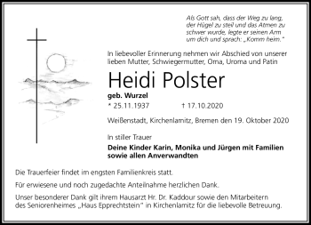 Traueranzeige von Heidi Polster von Frankenpost