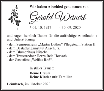 Traueranzeige von Gerold Weinert von Südthüringer Presse