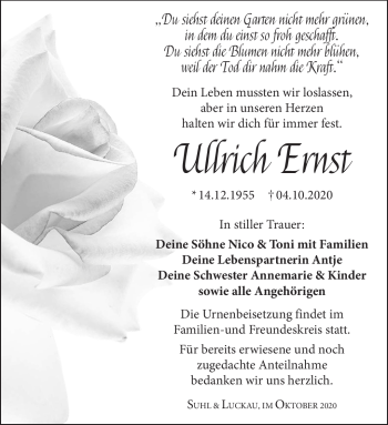 Traueranzeige von Ullrich Ernst von Südthüringer Presse