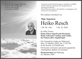 Traueranzeige von Heiko Resch von Südthüringer Presse