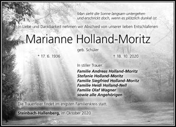 Traueranzeige von Marianne Holland-Moritz von Südthüringer Presse