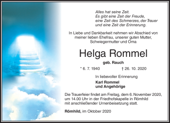 Traueranzeige von Helga Rommel von Südthüringer Presse