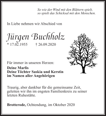 Traueranzeige von Jürgen Buchholz von Südthüringer Presse