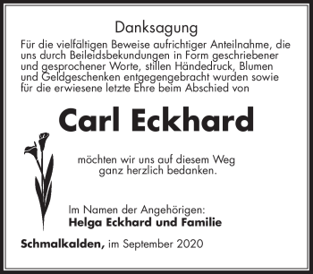 Traueranzeige von Carl Eckhardt von Südthüringer Presse