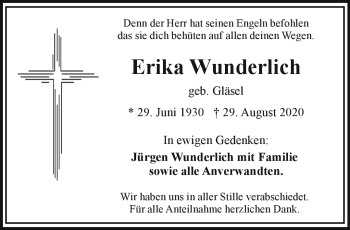 Traueranzeige von Erika Wunderlich von Frankenpost