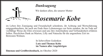 Traueranzeige von Rosemarie Kobe von Südthüringer Presse