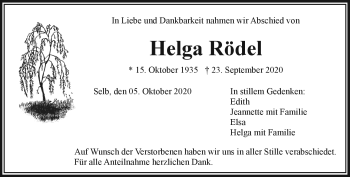 Traueranzeige von Helga Rödel von Frankenpost