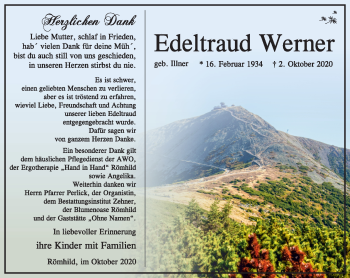 Traueranzeige von Edeltraud Werner von Südthüringer Presse