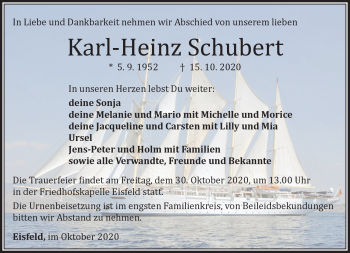 Traueranzeige von Karl-Heinz Schubert von Südthüringer Presse