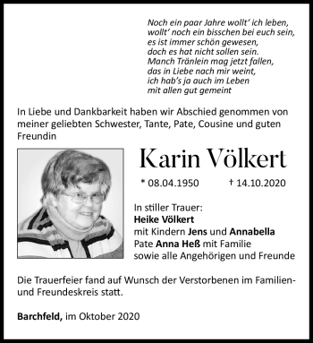 Traueranzeige von Karin Völkert von Südthüringer Presse