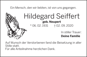 Traueranzeige von Hildegard Seiffert von Frankenpost