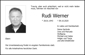 Traueranzeige von Rudi Werner von Neue Presse Coburg