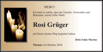 Traueranzeige von Rosi Grüger von Südthüringer Presse