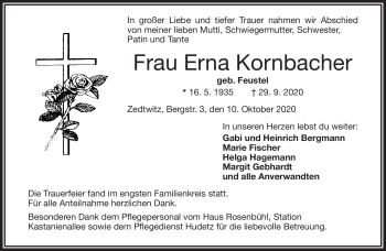Traueranzeige von Erna Kornbacher von Frankenpost