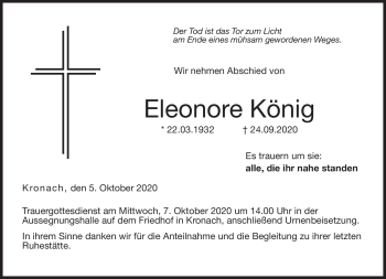 Traueranzeige von Eleonore König von Neue Presse Coburg