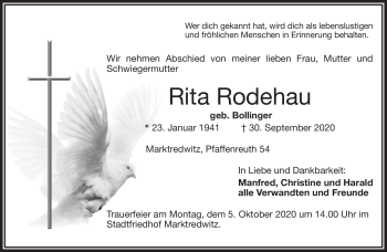 Traueranzeige von Rita Rodehau von Frankenpost