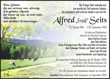 Traueranzeige von Alfred Seits von Südthüringer Presse