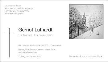 Traueranzeige von Gernot Luthardt von Neue Presse Coburg