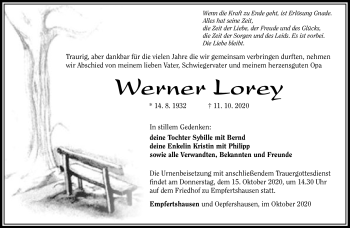 Traueranzeige von Werner Lorey von Südthüringer Presse