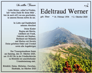 Traueranzeige von Edeltraud Werner von Südthüringer Presse