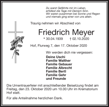 Traueranzeige von Friedrich Meyer von Frankenpost