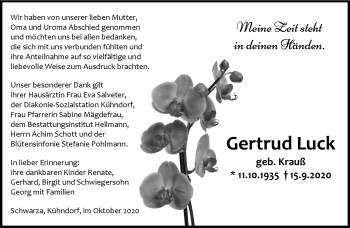 Traueranzeige von Gertrud Luck von Südthüringer Presse