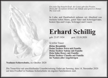 Traueranzeige von Erhard Schillig von Südthüringer Presse