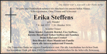 Traueranzeige von Erika Steffens von Frankenpost