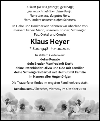 Traueranzeige von Klaus Heyer von Südthüringer Presse