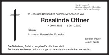 Traueranzeige von Rosalinde Ottner von Frankenpost
