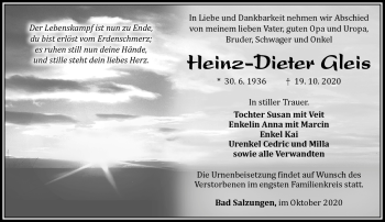 Traueranzeige von Heinz-Dieter Gleis von Südthüringer Presse
