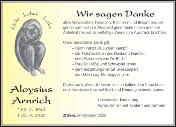 Traueranzeige von Aloysius Arnrich von Südthüringer Presse