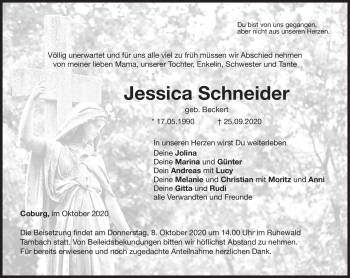 Traueranzeige von Jessica Schneider von Neue Presse Coburg