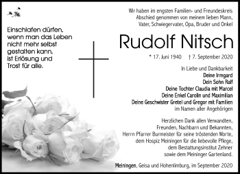 Traueranzeige von Rudolf Nitsch von Südthüringer Presse