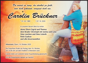 Traueranzeige von Carolin Brückner von Neue Presse Coburg