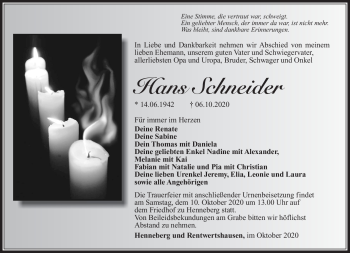 Traueranzeige von Hans Schneider von Südthüringer Presse