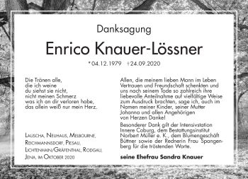 Traueranzeige von Enrico Knauer-Lössner von Südthüringer Presse