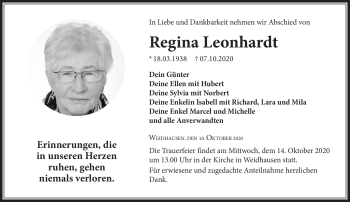 Traueranzeige von Regina Leonhardt von Neue Presse Coburg