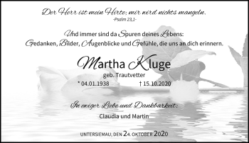 Traueranzeige von Martha Kluge von Neue Presse Coburg