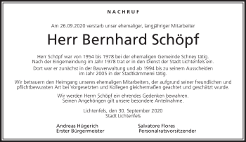Traueranzeige von Bernhard Schöpf von Neue Presse Coburg