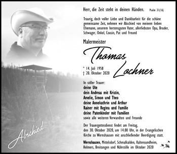 Traueranzeige von Thomas Lochner von Südthüringer Presse