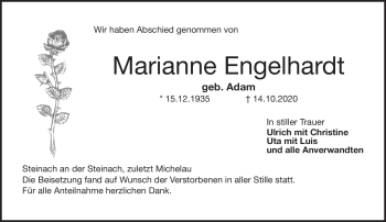 Traueranzeige von Marianne Engelhardt von Neue Presse Coburg