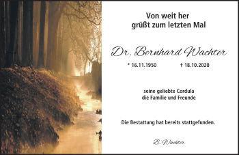 Traueranzeige von Bernhard Wachter von Neue Presse Coburg