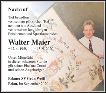 Traueranzeige von Walter Maier von Südthüringer Presse