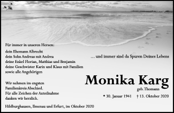 Traueranzeige von Monika Karg von Südthüringer Presse