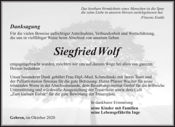 Traueranzeige von Siegfried Wolf von Südthüringer Presse