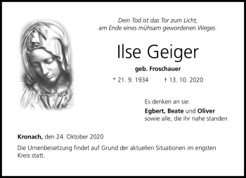 Traueranzeige von Ilse Geiger von Neue Presse Coburg