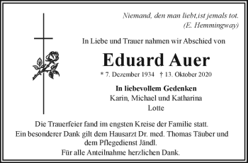 Traueranzeige von Eduard Auer von Frankenpost