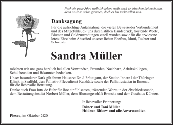 Traueranzeige von Sandra Müller von Südthüringer Presse