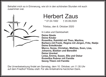 Traueranzeige von Herbert Zaus von Frankenpost